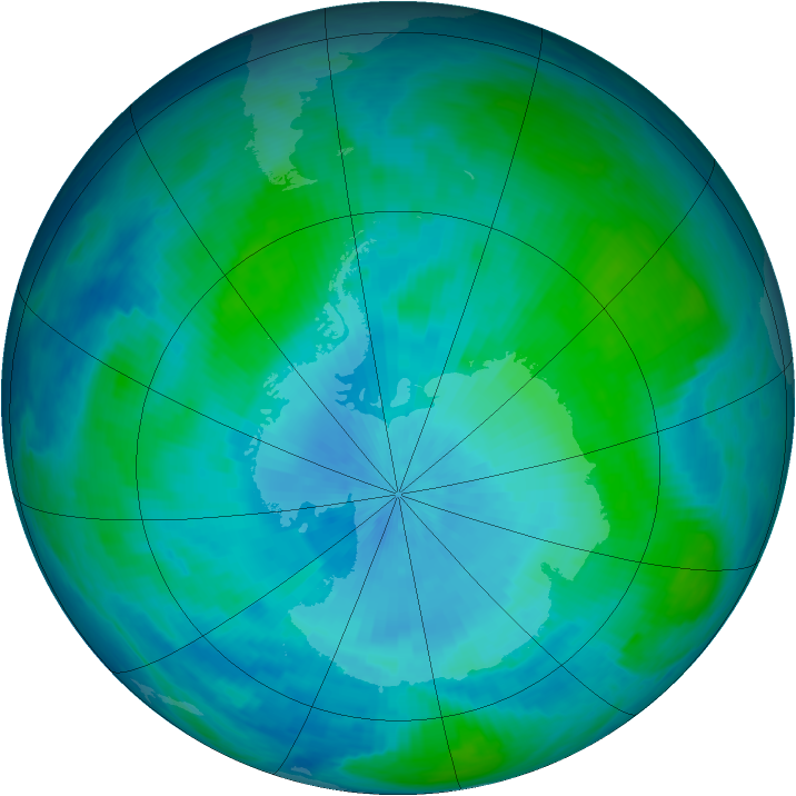 Antarctic ozone map for 15 February 1986